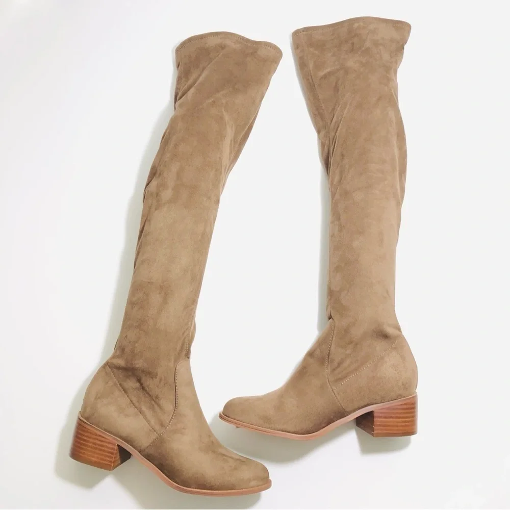 NEW Steve Madden Sadie Over-The-Knee Block Heel Boots in Light Taupe size 6.5